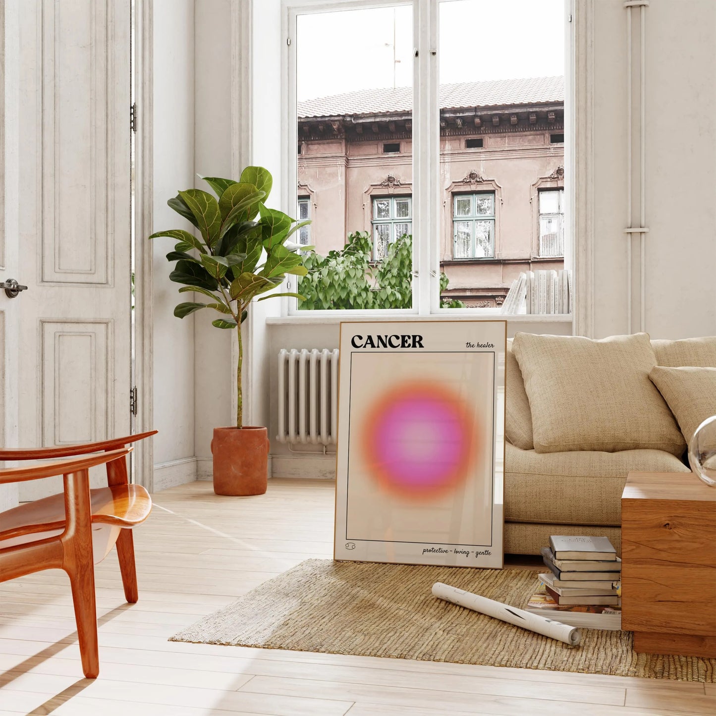 Cancer Aura Canvas Wall Art, Gradient Zodiac Astrology Print