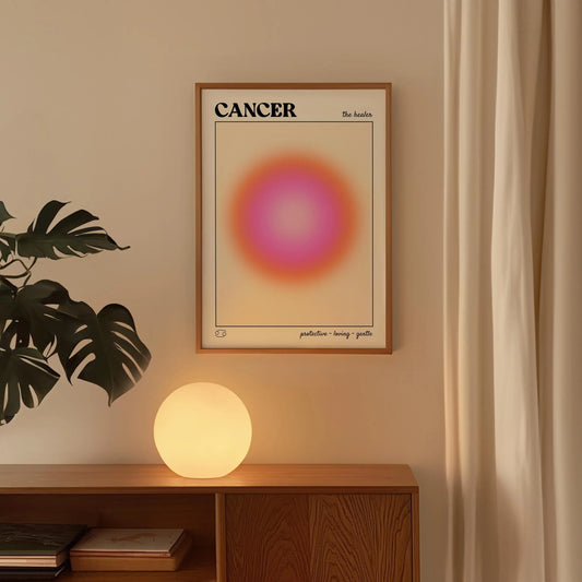 Cancer Aura Canvas Wall Art, Gradient Zodiac Astrology Print