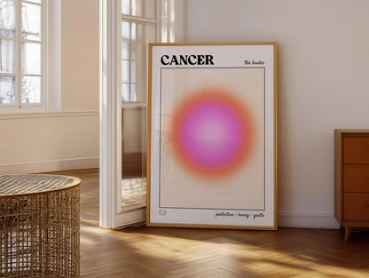 Cancer Aura Canvas Wall Art, Gradient Zodiac Astrology Print