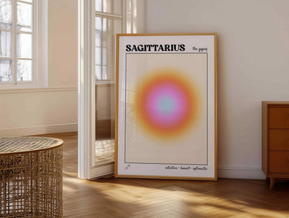 Sagittarius Aura Canvas Wall Art, Gradient Zodiac Astrology Print,