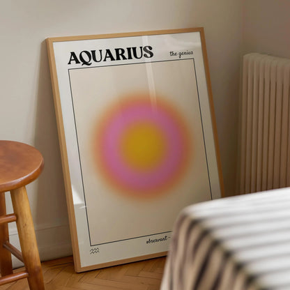 Aquarius Aura Canvas Wall Art, Gradient Zodiac Star Sign Print, Spiritual Astrology Decor