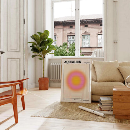Aquarius Aura Canvas Wall Art, Gradient Zodiac Star Sign Print, Spiritual Astrology Decor