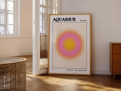 Aquarius Aura Canvas Wall Art, Gradient Zodiac Star Sign Print, Spiritual Astrology Decor